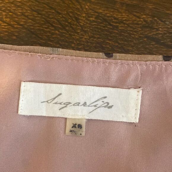 A9 Sugarlips Tan Brown Polka Dot High Neck Hi Low Maxi Dress Size XS EUC - Picture 3 of 9